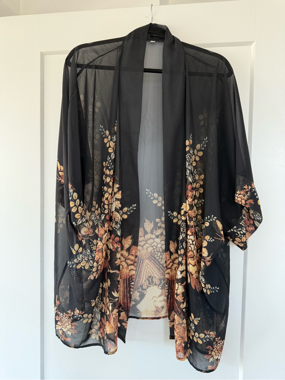 Sheer Black Floral Kimono Cardigan - Picture 6 of 6
